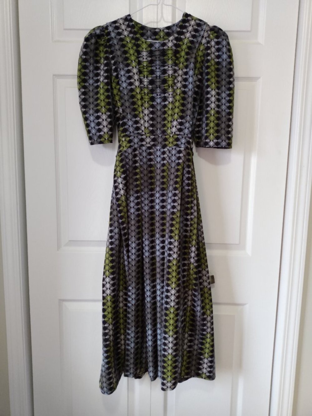 Vintage Handmade Old Colony Mennonite Dress Lime Green & Black Size Small